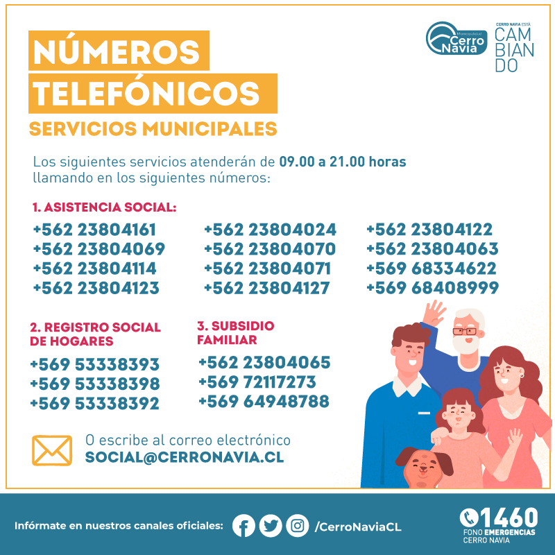 ¡Atención! Números telefónicos para ayudas sociales en la comuna Municipalidad de Cerro Navia ¡Atención! Números telefónicos para ayudas sociales en la comuna Municipalidad de Cerro Navia