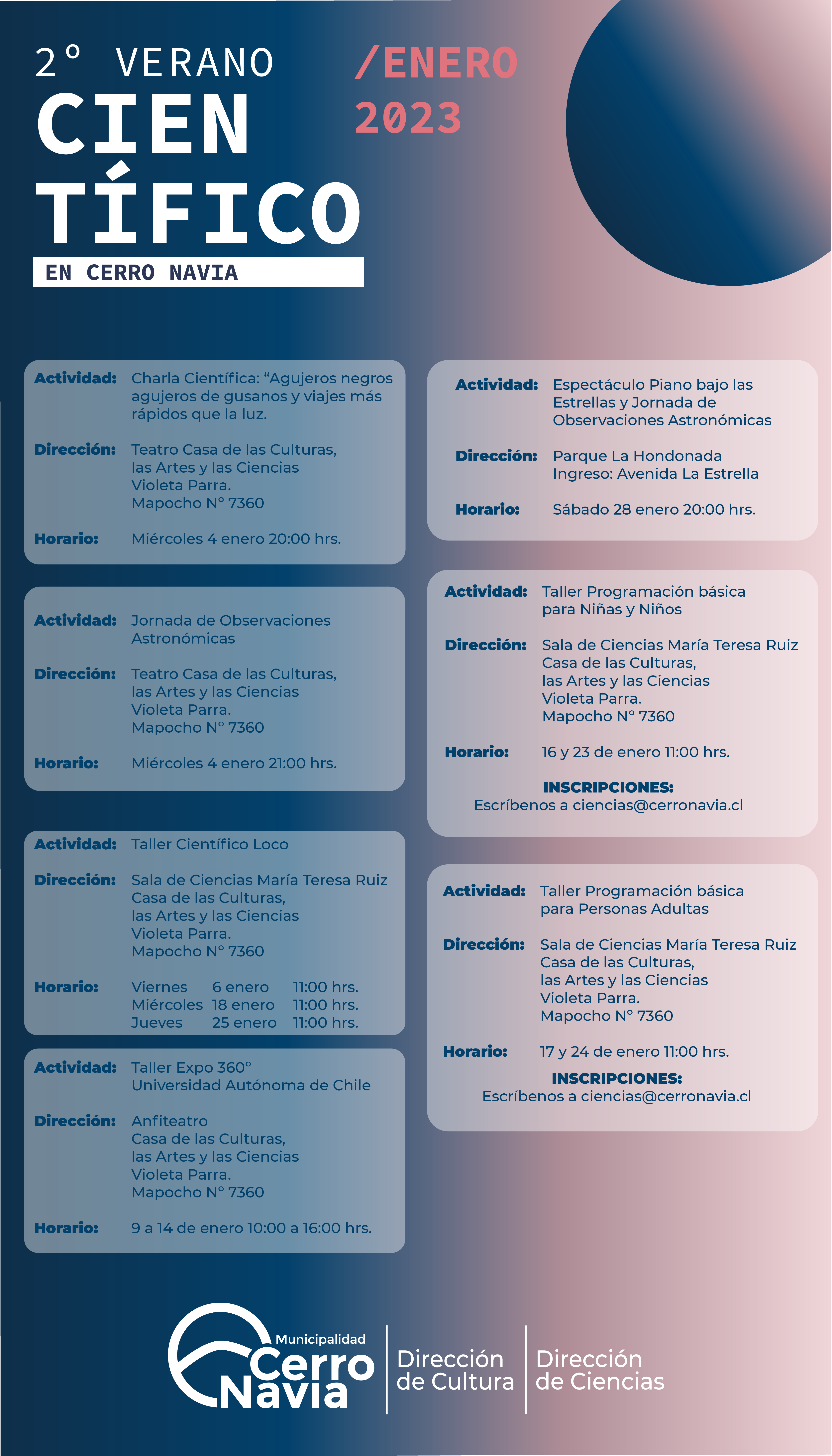 Descubre los talleres gratuitos que estarán disponibles este verano en Cerro Navia: